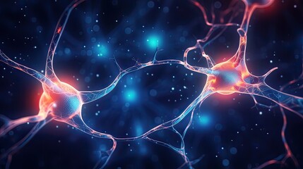 Neuron cells, glowing links, nervous system, electrical connections, neural networks, mesmerizing. Generated by AI.