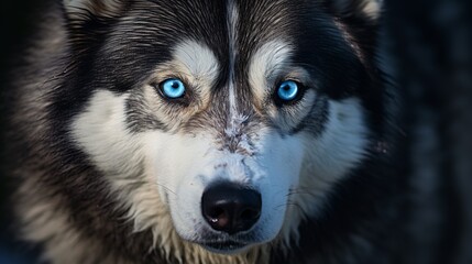 Representation of a malamute pooch with multi-colored eyes - obrazy, fototapety, plakaty