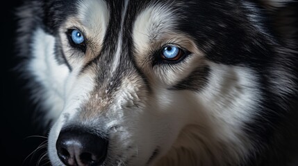 Representation of a malamute pooch with multi-colored eyes
