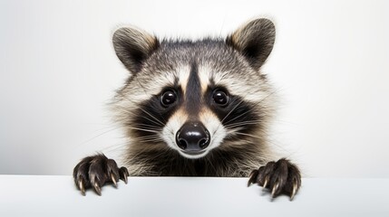 Representation of a charming clever raccoon, closeup, confined on white foundation - obrazy, fototapety, plakaty