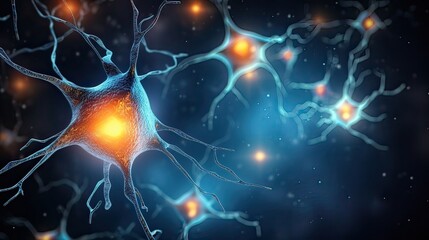 Obraz premium Neuron cells, glowing links, nervous system, intricate beauty, electrical connections, mesmerizing, neural network. Generated by AI.