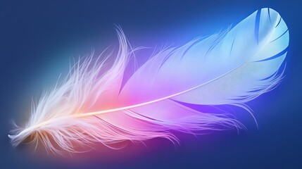 Fototapeta na wymiar Theoretical quill rainbow interwoven foundation. Closeup picture of white feathery plume beneath colorful pastel neon foggy fog. Mold Color Patterns Spring Summer - delicate center