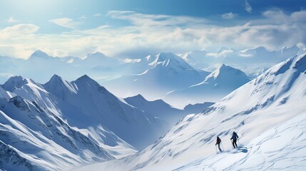Alpine adventure, winter wonder, skiing paradise, mountain retreat, snow-covered peaks. Generated by AI. - obrazy, fototapety, plakaty