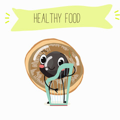 Vector cartoon character longan, funny vegetables, fruits. Fresh harvest, exotic, organic, vegetarian products, children's birthday, price tag, sticker.