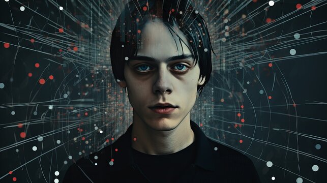 An abstract representation of superhuman features and technology, with a focus on human 2.0, facial recognition, and high-tech advancements.