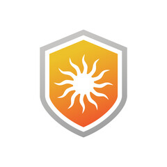 Sun and shield or protection logo in simple modern style on white background