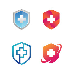 Obraz premium Set of Health Protection With Shield Logo Design Vector Template For Medical Company on white background