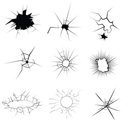 Set of cracked glass vector. Cracked glass texture illustration. 