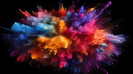 A colorful explosion of powder is shown on a black background