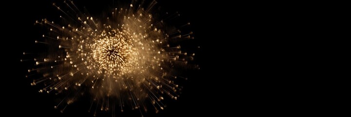 Golden fireworks with bokeh effects creating an abstract New Year ambiance, space for text placement. Realistic fireworks isolated on dark backdrop, adding a touch of festive celebration. - obrazy, fototapety, plakaty