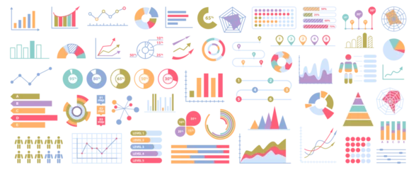 Foto op Canvas Chart and graphs vector flat cartoon icons. Statistics, growth and pie chart icon set. Stats and diagram, financial analytics, sales increase and reduce concept. Web design elements © Sensvector