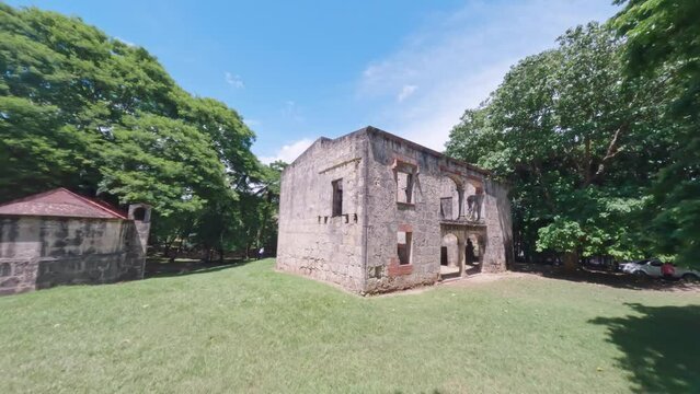 Fpv shot of the ruins of Ingenius Engombe in Dominican Republic