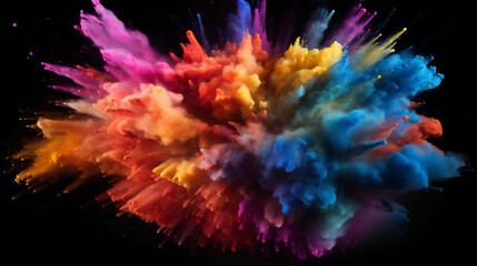 Colorful dust explosion on black background creative wallpaper texture