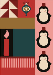 Merry Christmas and New Year Composition pre-made card isolated Vector illustration