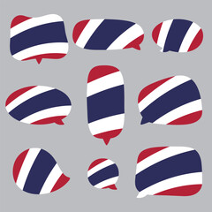 Red, white and blue colored speech bubble icons, as the colors of Thailand flag. Flat vector illustration.