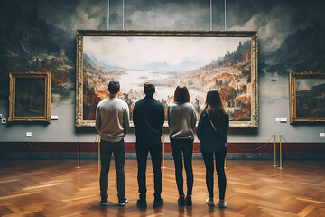 people looking at a blanc canvas in a museum, interior, museum, artgallery, mockup