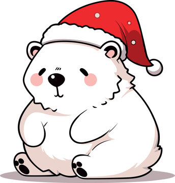 Cute cartoon Bear wearing Santa hat, Christmas Bear, New Year Bear