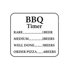 BBQ timer Rare 1 Beer Medium, 2 Beers Well Done 3 Beers, Order pizza 6 Beers. Barbecue party. Vintage poster. Vector illustration