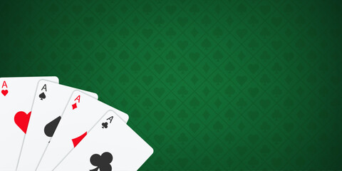 Poker and Casino Playing Cards. Blank poster template with design card four aces poker hand. Playing poker. Card kare isolated clipart on white background. Winning combination. Vector illustration
