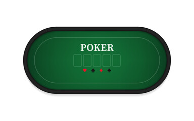 Poker table made of green cloth isolated on white background. Realistic vector. Poker or blackjack playing field. Realistic black leather frame, made of green dense fabric. Vector illustration