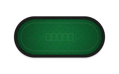 Poker table made of green cloth isolated on white background. Realistic vector. Poker or blackjack playing field. Realistic black leather frame, made of green dense fabric. Vector illustration