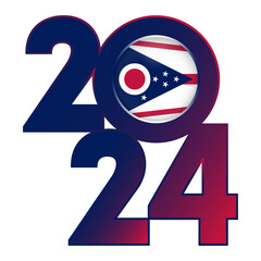 2024 banner with Ohio state flag inside. Vector illustration.