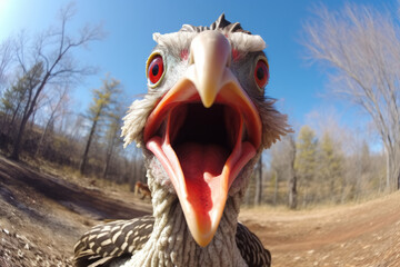A close up selfie pov shot of a turkey - obrazy, fototapety, plakaty