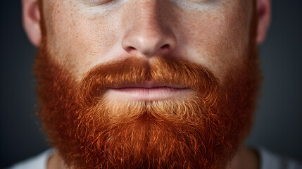 Obraz premium Perfect beard Close up. Handsome bearded young man close up. beautiful well-groomed red beard of elegant hipster male.