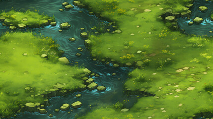 Seamless 16-bit RPG grass and water top-down tiles - obrazy, fototapety, plakaty