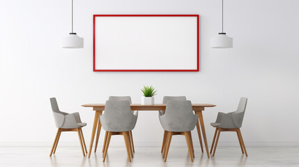 Mockup a TV wall mounted with red armchair in living room with a white wall
