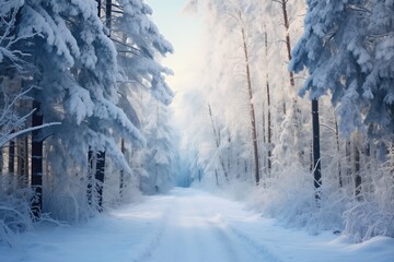 Fototapeta na wymiar Winter path. Snowy road in the forest.
