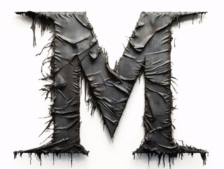 an open torn black letter m on a white background