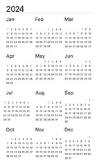 2024 Calendar template design. Week starts on Sunday office calendar. Desktop planner in simple clean style. Corporate or business calendar.