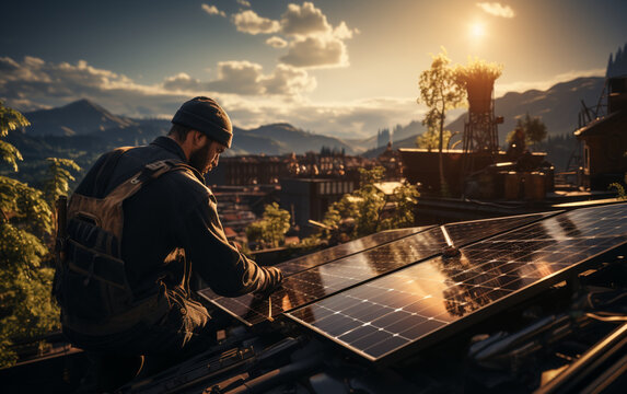 montowanie instalacji z paneli fotowoltaicznych przez monter&oacute;w