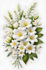 Bouquet of white flowers for a wedding, on a white background. ai generative