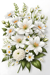 Bouquet of white flowers for a wedding, on a white background. ai generative