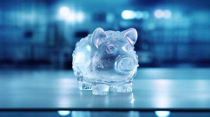 Frozen financials concept with piggy bank made of ice