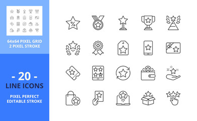 Line icons about rewards. Pixel perfect 64x64 and editable stroke
