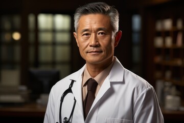 Fototapeta premium Asian doctor on hospital background