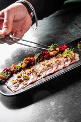 chef decorated plate with food