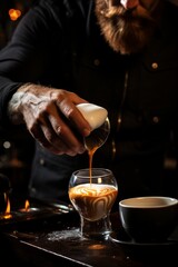 Fototapeta na wymiar Coffee shop's barista pouring a cappuccino with precision, Generative AI