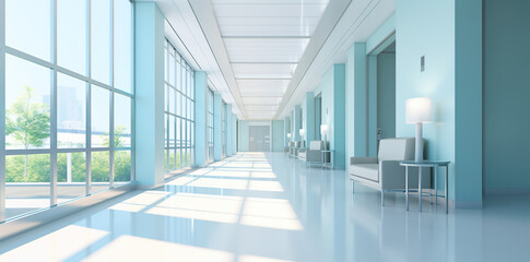 hospital hallway with windows, interior, generative ai 