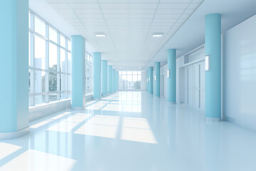 hospital hallway with windows, interior, generative ai 