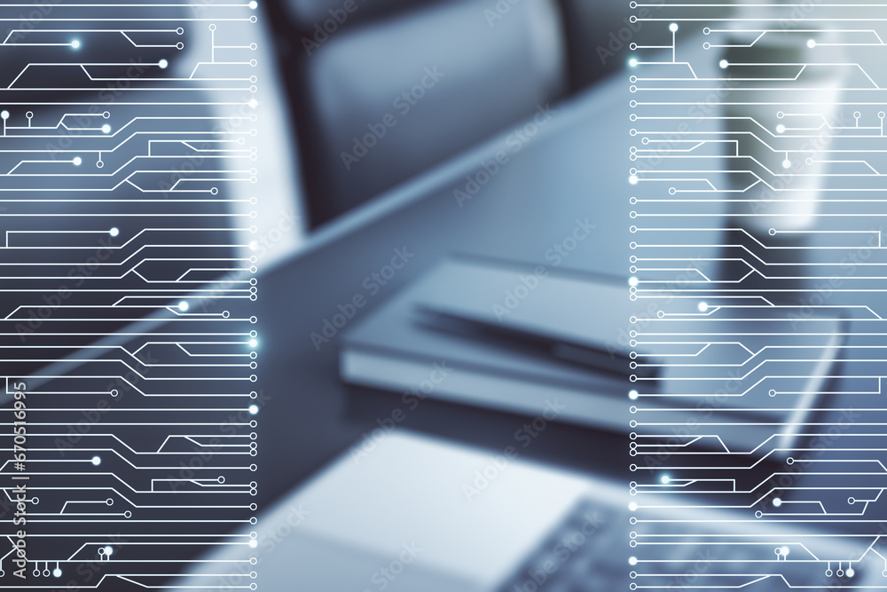 Poster creative concept of microscheme illustration on modern laptop background. big data and database conc