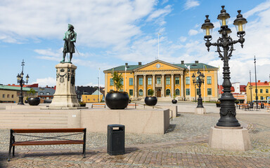 Statue of Karl XI and Town Hall in Karlskrona, Sweden