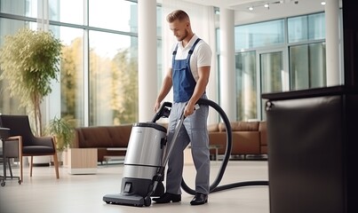 Man Cleaning Floor with Vacuum