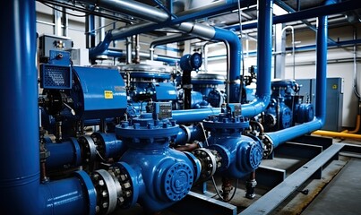 Large Industrial Building with a Network of Pipes and Valves