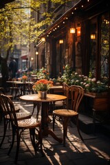 Fototapeta na wymiar Coffee shop's inviting outdoor seating area, Generative AI