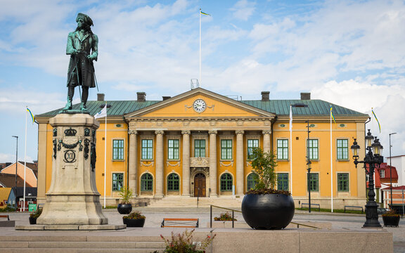 Statue of Karl XI and Town Hall in Karlskrona, Sweden