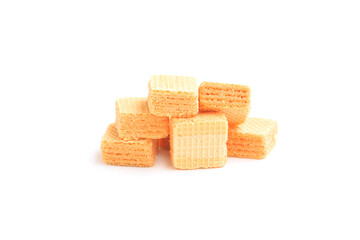 Square wafer biscuit isolated on white background, Homemade wafer snack